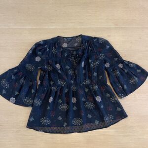 Women's Lucky Brand Size M Sheer Dotted Swiss Floral Print Blouse